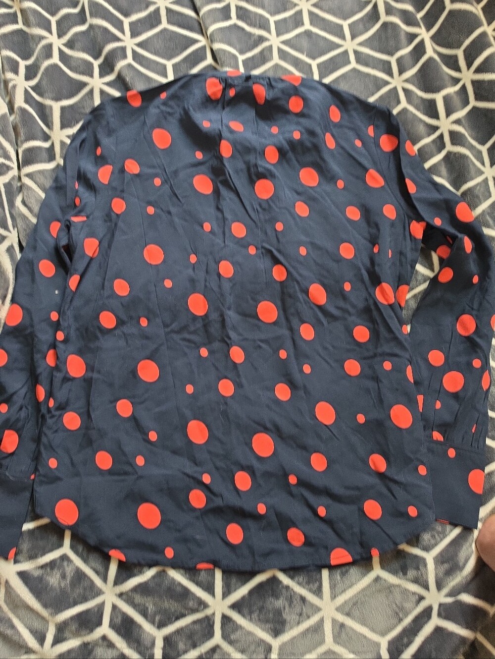 NWT AG Women's BUSINESS Navy Blue AND RED Polka Dot Button-Up BLOUSE - BISINESS
